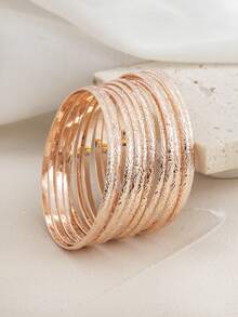 12pcs Delicate Fashionable Unique Design Versatile Curved Rhombus Stackable Thin Bracelets - Multicolor - View 3