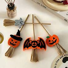 Halloween Christmas Mini Witch Broom Decor, Pumpkin Bat Ghost Miniature Broom, Suitable For Dollhouse Desktop Stationery DIY Scene Handmade Ornament - Halloween - View 6