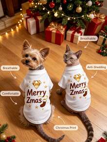 1pc Christmas Holiday Print Pet Shirt, Lightweight & Breathable Casual Style, Suitable For Dog And Cat Holiday Outfit - Multicolor - View 7