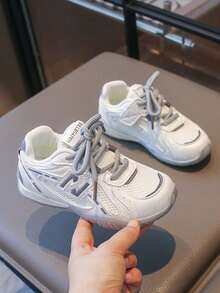 1 Pair Kids Macaron Colorblock Mesh Chunky Sneakers, Soft Sole, Breathable, Hook & Loop Strap, Lace-Up, Non-Slip, Durable, Casual Sports Shoes For Spring And Autumn - Beige - View 5