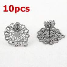 10pcs Stainless Steel Vintage Hollow Floral Pattern Gold Earring Studs Base, Suitable For DIY Jewelry Making Bohemian Style Fashion Elegant Pendant Earring Accessories - Stainless Steel Earrings - View 17
