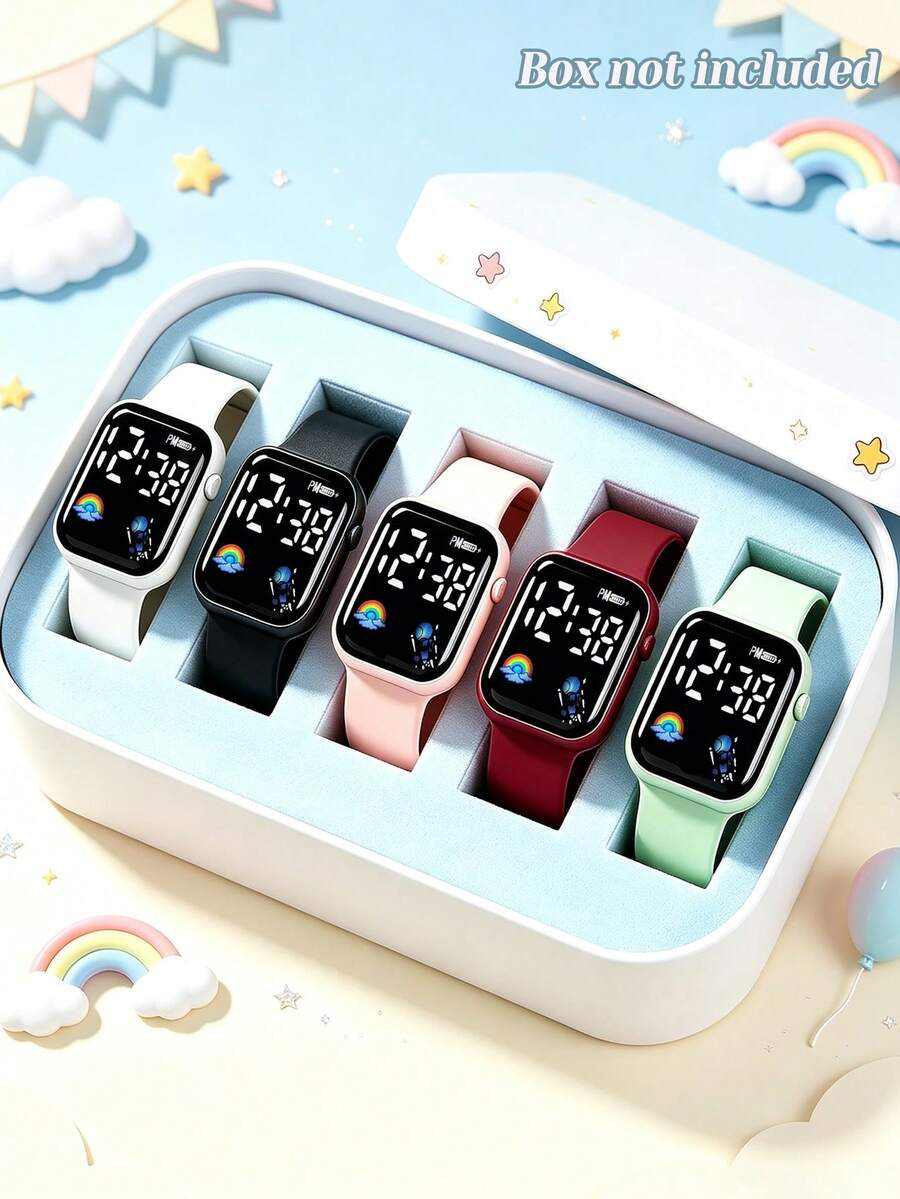 5/1pc Kids Watch Set, Fashionable Minimalist Style, LED Digital Luminous Display, Cute Rainbow Pattern, Suitable For Students, Also For Back To School, Parties And Travel, Christmas Gift, Birthday Gift, Graduation Gift For Teenage Girls And Gift For Mothers (Gift Box Not Included) - Multicolor - View 1