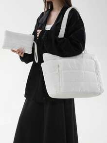 女士托特包，轻便蓬松手提包，适合旅行、工作、海滩、健身房、购物 - 白色 - 查看 5