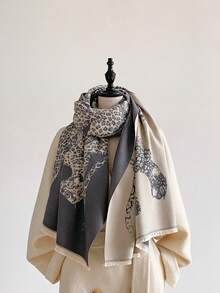 1pc Faux Cashmere Vintage Leopard Pattern Jacquard Warm Scarf For Women, Air-Conditioned Room Blanket, Autumn/Winter Outdoor Travel Cold Protection Neck Warmer, Soft Decorative Scarf Shawl Dual-Use, Suitable For Daily Matching, First Choice For Gift - Grey - View 5