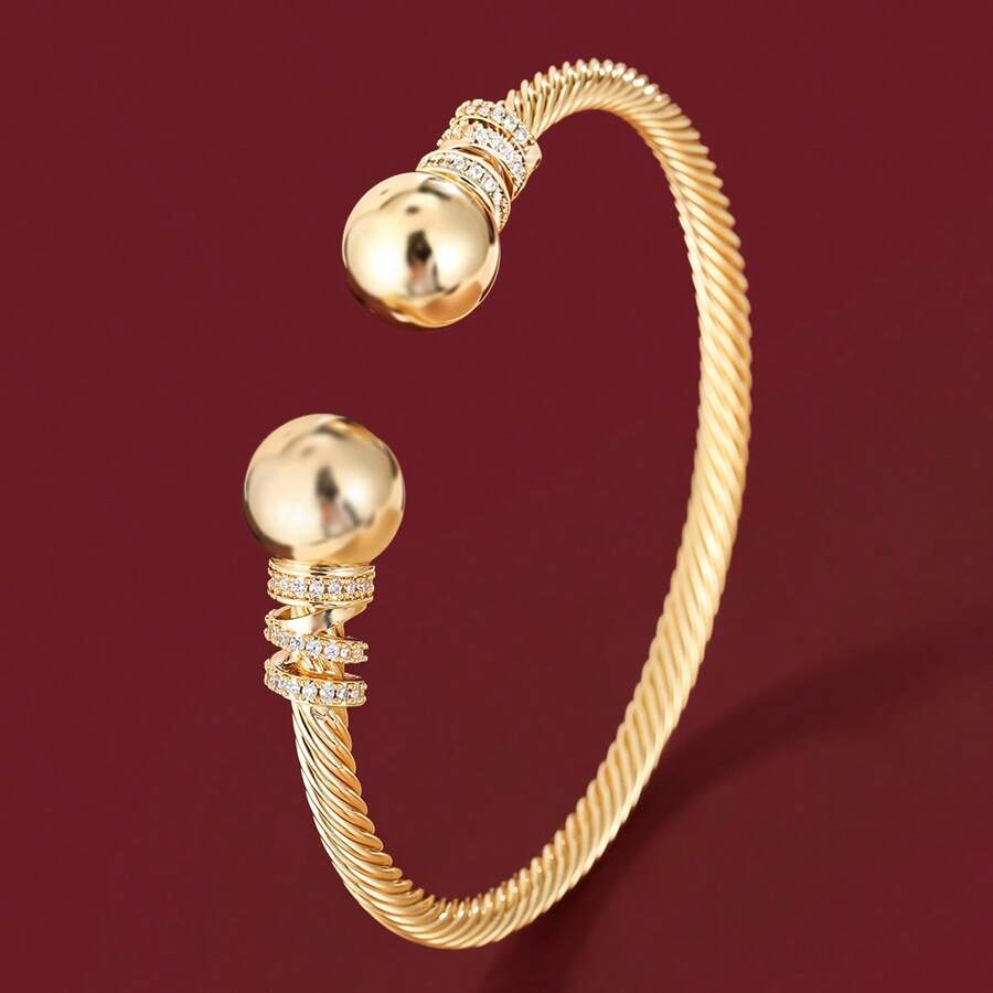 1pc Geometric Sphere Symmetry Design Cubic Zirconia Inlaid Women Fashion Bracelet - Multicolor - View 1