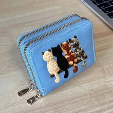 Cat Print Card Holder, Lightweight Fashionable Women's Wallet, Suitable For Daily Use, Double Zipper Mini Wallet/Coin Purse/Card Holder - Multicolor - View 9