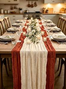 2pcs Dual-Color Table Runner, Rustic Transparent Bohemian Tablecloth, Suitable For Spring/Summer Mother's Day Dining Table Decor, Bridal Shower Tablecloth, Birthday Party Decoration - Multicolor - View 10
