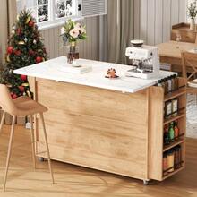 Mobile Kitchen Island With Foldable Work Surface, Kitchen Cart, 5 Wheels, Multiple Storage Solutions, Spice Rack, Cutlery Drawer, 120 X 45 (70) X 90 Cm - Natural Color - View 7