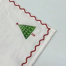 1/2/6pcs Christmas Embroidered Napkins, Christmas Tree Pattern Linen Placemats And Napkins, Holiday Table Decor Cloth For Party And Daily Use - Multicolor - View 7