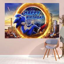 Sonic لافتة خلفية بتصميم دائرة ذهبية بموضوع سونيك لحفلات الأطفال. مناسبة لحفلات أعياد الميلاد. خيار مثالي لديكور الجدران بموضوع معين، أنشطة الاحتفالات، إعداد الغرف وديكورات العرض. - متعدد الألوان - مشاهدة 3