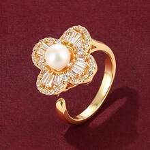 1pc Adjustable Blooming Flower Design Artificial Zirconia Stone Ring For Women - Multicolor - View 1