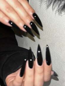Black Press On Nails Stiletto Shape Glossy Fake Press On False Nails Acrylic Nails Artificial Nails 24pcs Gift For Women And Girl - Black - View 2