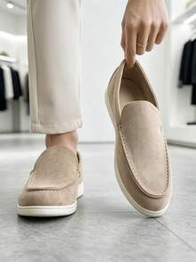 Classic Designer Men's Moccasin Shoes, Luxury Suede Loafers, Soft Dress Shoes, Suitable For Daily Office, Party, Wedding, Romantic Dinner - Beige - View 5