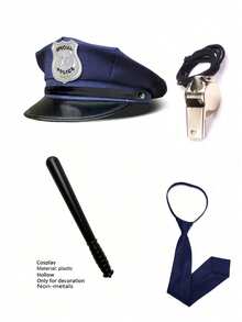 Cosplay Costume Accessory Set Police Hat Role Play Hat Set Hat Headset Cosplay Walkie Talkie Whistle Tie Set Party Stage Performance Outfit Halloween - Multicolor - View 3