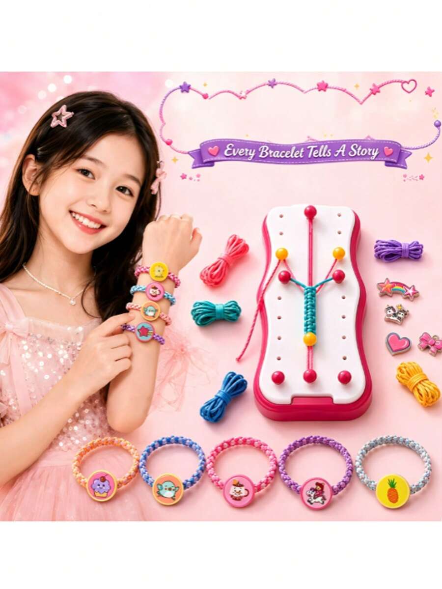 手工編織手鍊套件 DIY 手鍊編織工具，兒童時尚創意手工玩具，適合作為聖誕禮物與兒童節禮物送給孩子