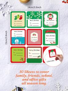 10 feuilles d'étiquettes cadeaux de Noël, étiquettes de fêtes À/De pour fournitures de journal, fournitures de journal de bricolage, fournitures de scrapbooking, Halloween, emballage cadeau, cartes, famille, amis & cadeaux de bureau - Étiquette de Noël - Voir 1
