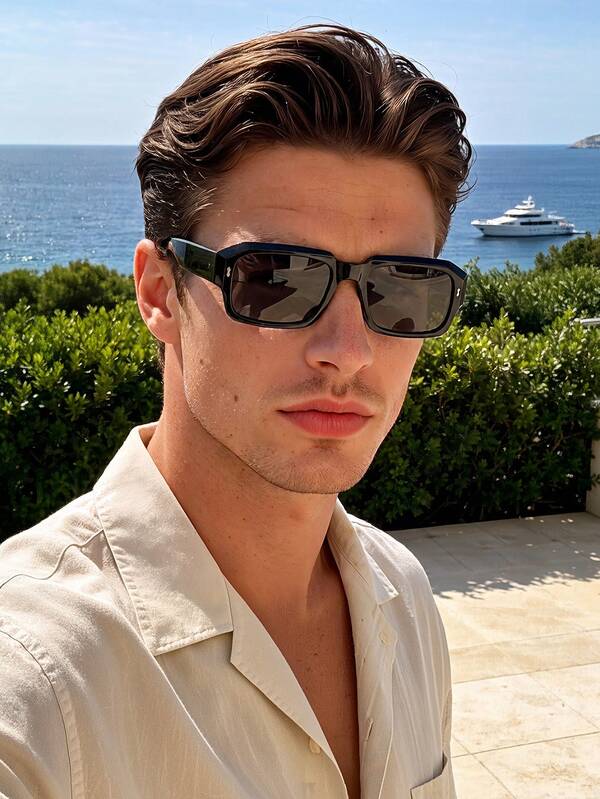 1 Pair Men's Fashion Geometric Pattern Sunglasses, Perfect Blend Of Modern Style And Vintage Charm, Suitable For Vacation Outfits, Parties, Daily Wear, Fits All Face Shapes