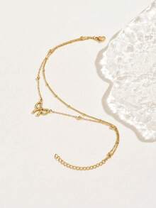 1pc Fashion Double Layer Bowknot Stainless Steel Anklet, Beach Vacation Casual Jewelry, Holiday Gift For Women - Gold - View 4