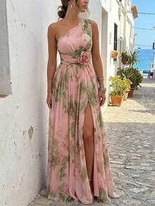 Vestido halter novedad 2026, estampado vintage, estilo francés elegante, cintura ajustada, favorecedor para la figura, tela gasa para mujer - Rosa - Ver 3