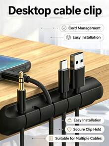 Desktop Cable Organizer Clip, Snap Design, 3/5/7 Holes, Compact And Portable, Enhanced Adhesive, Suitable For Fixing Data Cables, Organizing Cables, Compatible With School, Home, Office, Back To School Dorm Essentials, Office Supplies, Desktop Cable Organizer - Black - View 1