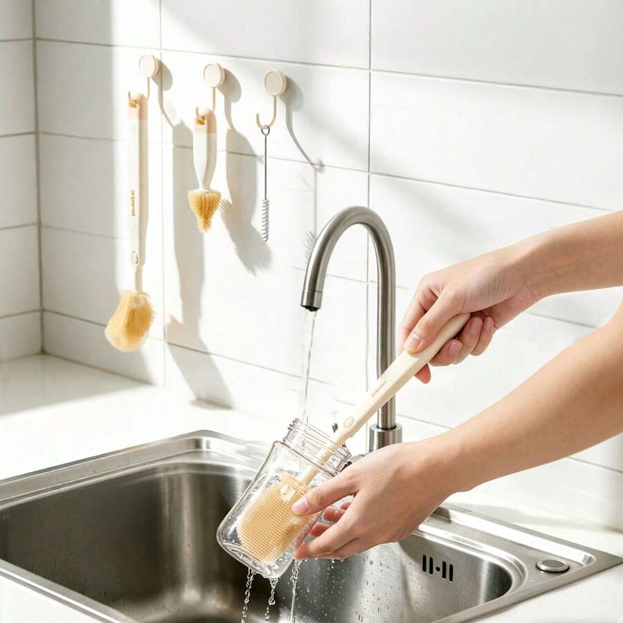 Kit Pembersih Gantung 7 in 1 dengan Sikat Botol, Dot, Sedotan, Pinggiran Cangkir & Celah, Alat Penghilang Noda, Desain Hemat Ruang dan Cepat Kering - oranye - View 1