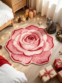1pc Pink Blooming Rose Decor Rug, Living Room Decor, Bedroom Rug, Rug, Home Decor, Living Room Rug, Living Room Small Rug, Bedroom Rug, Living Room Home Decor, Outdoor Rug, Washable Rug - Multicolor 2 - View 4