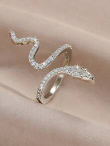1pc Fashion Exquisite Copper Inlaid Zirconia Snake Ring Women's Engagement Jewelry - Silver - View 2
