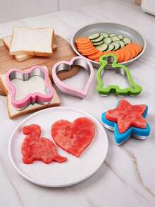 4pcs Sandwich Edge Cutter Mold Set, Sandwich Cutter, Cookie Mold, Fruit & Vegetable Cutter, Bento Box Food Fork, Creative Mold - Butterfly, Dinosaur, Five-Pointed Star, Heart Shape, Suitable For Bento Box, Home Kitchen, Picnic, Camping, DIY Breakfast Baking Mold - - - View 7