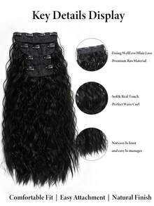 4pcs Clip-In Curly Hair Extensions Set, 22 Inch Voluminous Curly Synthetic Hair Pieces, 11 Clips Heat-Resistant Full Volume Thick Hair, 180g/Pack, Suitable For Women, Easy To Install, Perfect For Daily Wear, Halloween, Christmas And Cosplay Parties - Multicolor - View 7
