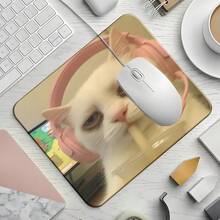Mousepad Gaming Persegi Bergambar Kucing Putih Malas, Memakai Headphone dan Minum Minuman, Desain Pola Hewan Peliharaan Lucu, Dekorasi Meja yang Menarik, Alas Pelindung, Alas Kantor Anti-Selip Karet dengan Tepi Terkunci, Ukuran Kecil Cocok untuk Laptop, Komputer Desktop, Gaming, Kantor, dan Penggunaan Sehari-hari - View 4