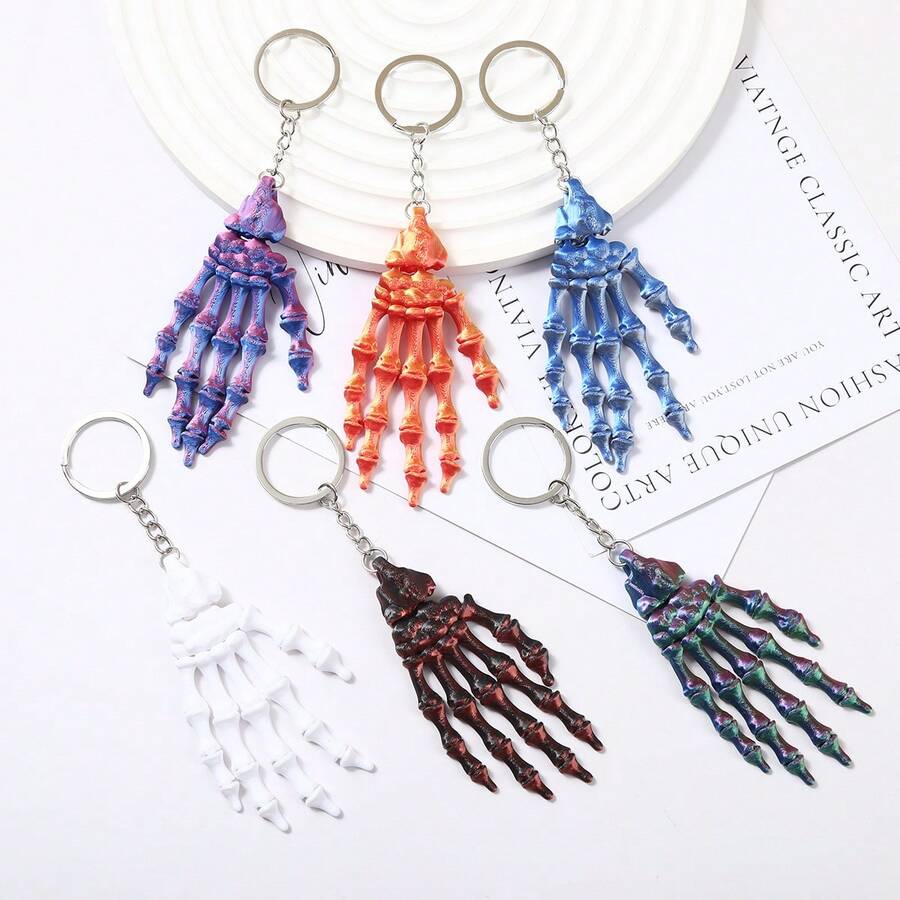 Halloween Skeleton Hand Keychain Joint Movable Hand Model Ornament Cool Bag Hanging Accessories Keychain Wholesale - Multicolor - View 1
