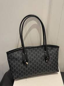 女款復古 M-Monogram 大容量托特包 肩背手提包 蝴蝶結裝飾 通勤日常購物包 - 黑色 - 查看 7