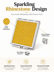 1pc Square Rhinestone Double-Sided Folding Makeup Mirror, 60mm Mini Portable Travel Mirror, 1X High Definition Mirror With Silver Metal Frame, Compact Touch-Up Mirror, Comes With Organza Bag, White Packaging Box And Thank You Card, Exquisite Gift Suitable For Daily Carry - Multicolor - View 8