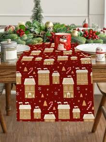 1pc Christmas Pattern Printed Table Runner, 4pcs Christmas Pattern Printed Placemats, Suitable For Holidays, Parties, Birthdays, Dinner Parties, Kitchen Dining Table Decoration, All Season Room Decor, Home Textile Table Runner - Multicolor - View 11