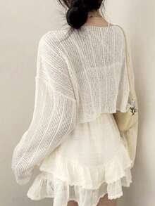 YCYC Women's Korean Style Soft Knit Top With Drawstring Design - White - View 4