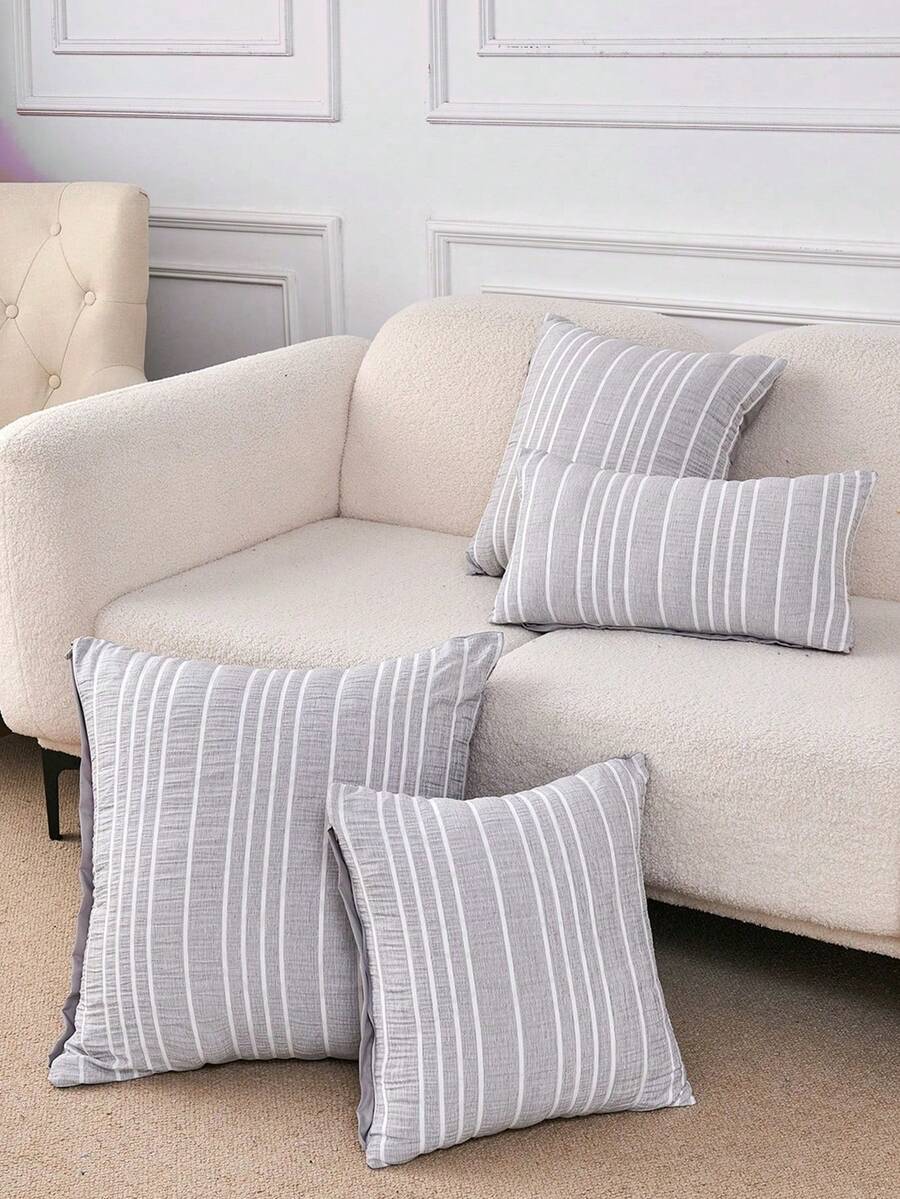 1pc Pink Flocked Geometric Decorative Pillow Case, No Filling, Modern Home Sofa Living Room Decor Bedding Sofa Pillow Case [No Pillow Insert] - Grey - View 1