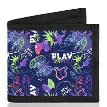 Bifold Wallet, Bifold Card Holder, With Game Console Print Design, Multiple Card Slots, Large Diameter For Banknotes, Zipper Design For Coins. Suitable For School, Travel Use. - Multicolor - View 8