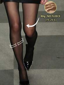 1pc Women's 80g Lint-Free Shiny Black Tights, High Elasticity Slim Fit, Suitable For Business, Daily, Party, Dating Wear - Black - View 3