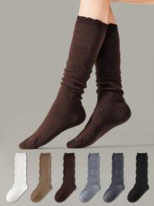 ZUJO 1 Pair Sweet Women's Hollow Lace Calf Socks, Slouchy Long Boot Socks, Preppy Style, Simple & Comfortable, Suitable For Spring, Autumn And Winter Wear - Multicolor - View 4