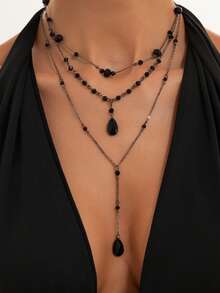 3 buah Kalung Berbentuk Y Berlapis-lapis dengan Manik Kristal Gaya Gotik Gelap Vintage, Set Perhiasan Aksesori Pesta Halloween untuk Wanita - Kalung Kristal - View 11