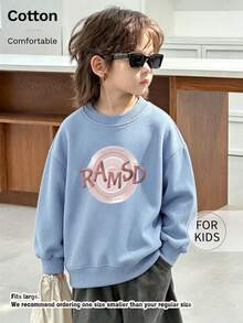 Kids Round Neck Sweatshirt, Ramsd Circular Pattern Print Pure Cotton Pullover, Soft Casual Long Sleeve Top - Blue - View 3