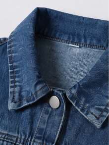 2pcs Tween Boys Autumn/Winter Vintage Street Style A-Embroidered Denim Jacket With Simple Slim Fit Distressed Jeans, Suitable For Outdoor Street Fashion - Dark Wash - View 7