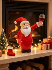 1pc Collectible Figurines Raising Cup Santa Claus Resin Ornament, White Beard Raising Cup Pose Santa Claus Statue, Christmas Theme Decoration, Suitable For Holiday Party Atmosphere Desktop Decor, Wine Cabinet, Entryway, Bookshelf, Office Desk Arrangement, Christmas Season New Year Gathering Dining Table Decoration, Suitable For Home Enthusiasts And Gift Buyers, Christmas Theme Home Decor Craft - 1PC - View 2
