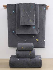 2/4 Packs Embroidery Star Moon Towels Set Luxury Absorbent Quick Dry Soft Velvet Bath Towels Set 2 Bath Towel 2 Hand Towel For Bathroom Gym Bath Sheets - Dark Grey - View 1