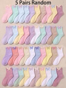 20 Pairs Girls Cute Bow Ribbed Mid-Calf Socks, Breathable Comfortable Soft, All Season Wear, Casual School Daily Wear, Suitable For Toddlers Children Teenagers 1-16 Years Old, Random Assortment - Multicolor - View 22