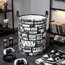 1PC Cool Racing Monster Truck Print Storage Basket, With Race Flags And Trophy Patterns, Multipurpose Household Storage For Clothes And Miscellaneous Items, Perfect For Decorating Bedrooms, Living Rooms, And Home Spaces. - Black and White - View 1
