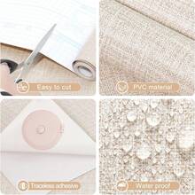 1 Gulungan Stiker Dekoratif PVC Tekstur Linen Beige, 15,7 Inci * 39,3/118,1/196,8 Inci, Wallpaper Perekat Diri, Cocok Untuk Dekorasi Kamar Tidur, Ruang Tamu, dan Perbaikan Kabinet - 1PC - View 10