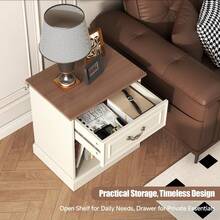 Nightstand Set Of 2 With Drawer And Open Shelf, Wooden Bed Side Table For Bedroom, Modern End Table Side Table For Living Room, Small Night Stand Set 2 Furniture For Small Spaces (Beige) - Beige - View 5
