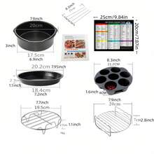 GRNupld 8-Inch Air Fryer Accessories, Suitable For Universal 3.7QT-6.8QT Deep Air Fryers, Dishwasher , Non-Stick Coating, Includes Recipe Book, 11-Piece Set - View 3