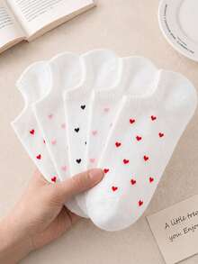 3/6/12 Pairs Women's Random Small Heart Solid Color Fashion Minimalist Low-Cut Invisible Spring/Summer Boat Socks, Soft Comfortable Breathable Versatile Preppy Style Cute Casual Suitable For Daily Use - Multicolor - View 4